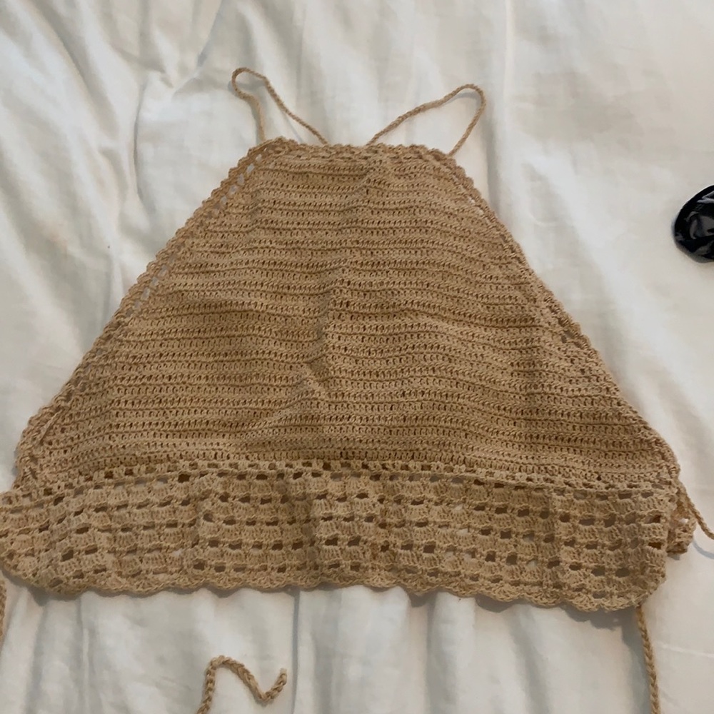 Tan crochet crop top